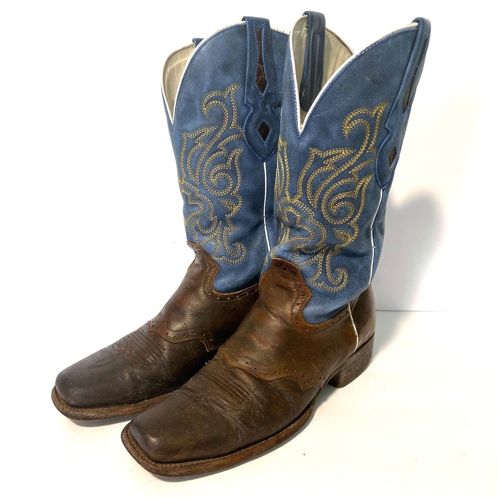 J.B. Dillon Cowboy Boots Mens 8 EE Blue Brown Embroidered Western Rodeo Ranch